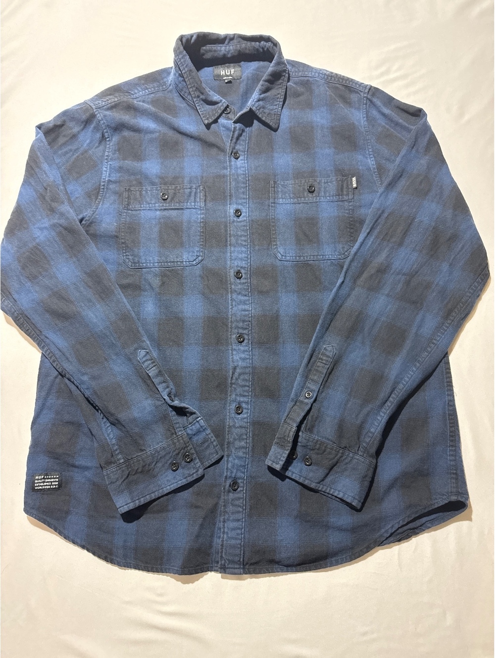 HUF XXL Blue and Black Check Button-Up Shirt - Classic Cool!